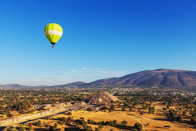 Hot Air Balloon in Mexico City over Teotihuacán Pyramids